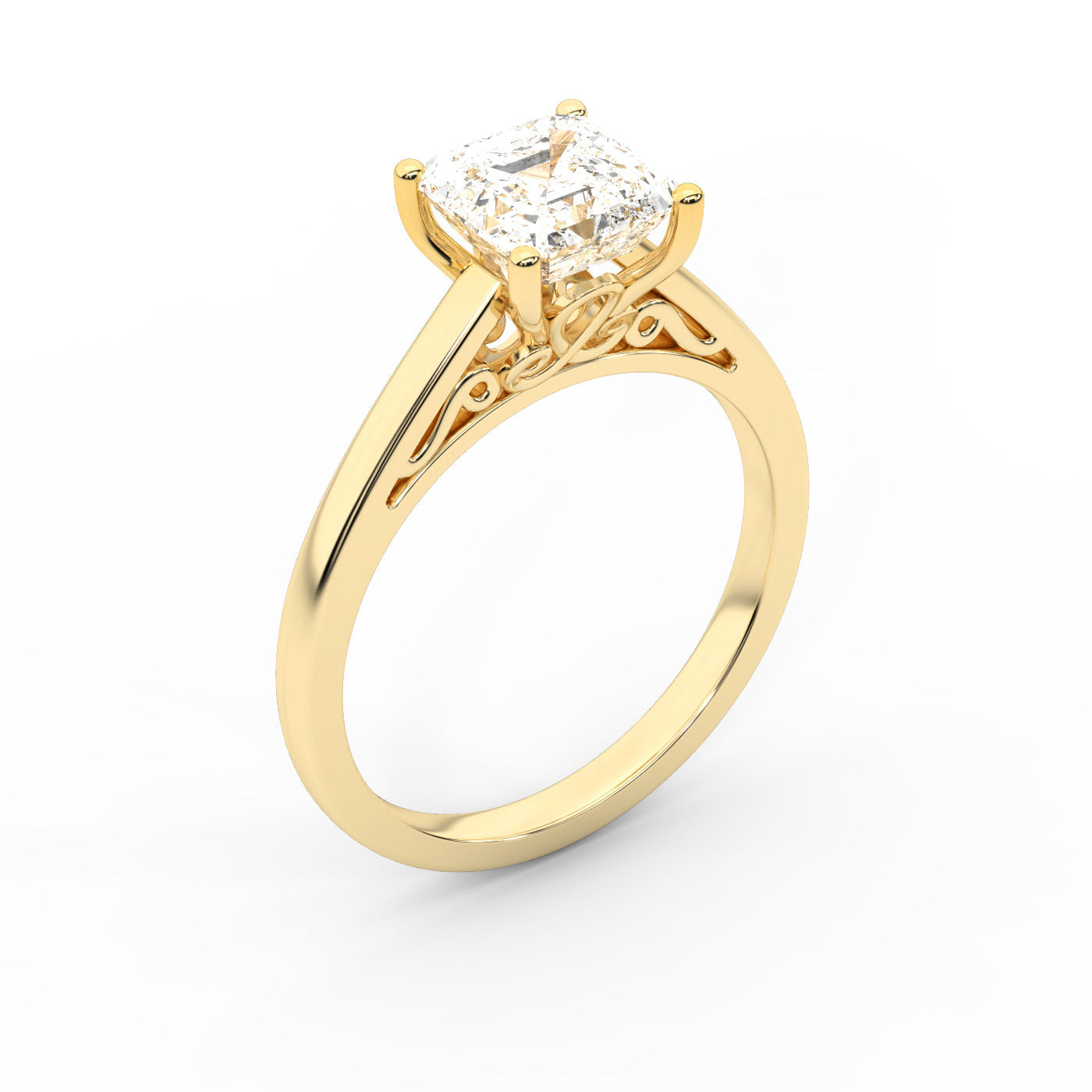 Asscher Cut Lab Grown Diamond Solitaire Engagement Ring set in Yellow Gold