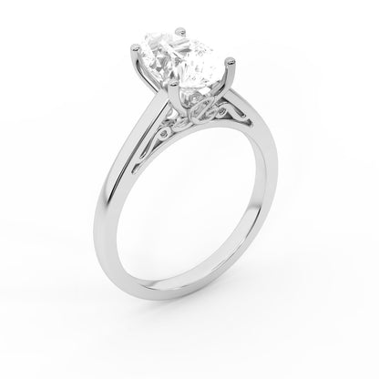 Pear Cut Lab Grown Diamond Solitaire Engagement Ring in Silver with Hidden Scroll Detail