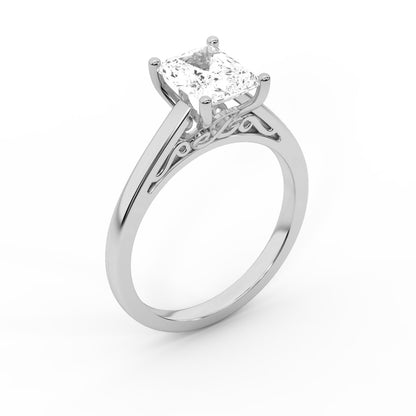 Radiant Cut Lab Grown Diamond Solitaire Engagement Ring in Silver showing hidden gallery detail