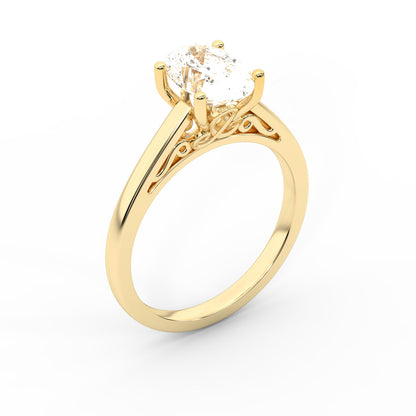 Oval Cut Lab Grown Diamond Solitaire Engagement Ring in Yellow Gold showing hidden side profile detail