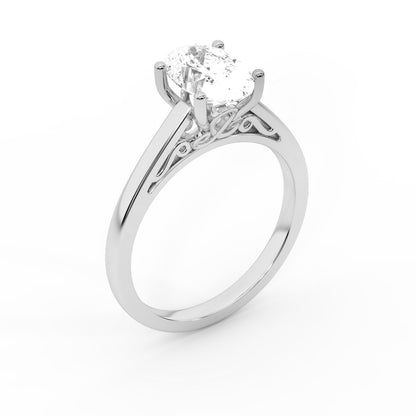 Oval Cut Lab Grown Diamond Solitaire Engagement Ring in Platinum showing hidden side profile detail