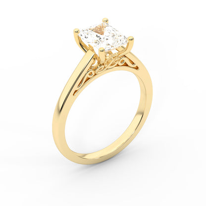 Radiant Cut Lab Grown Diamond Solitaire Engagement Ring in Yellow Gold showing hidden details