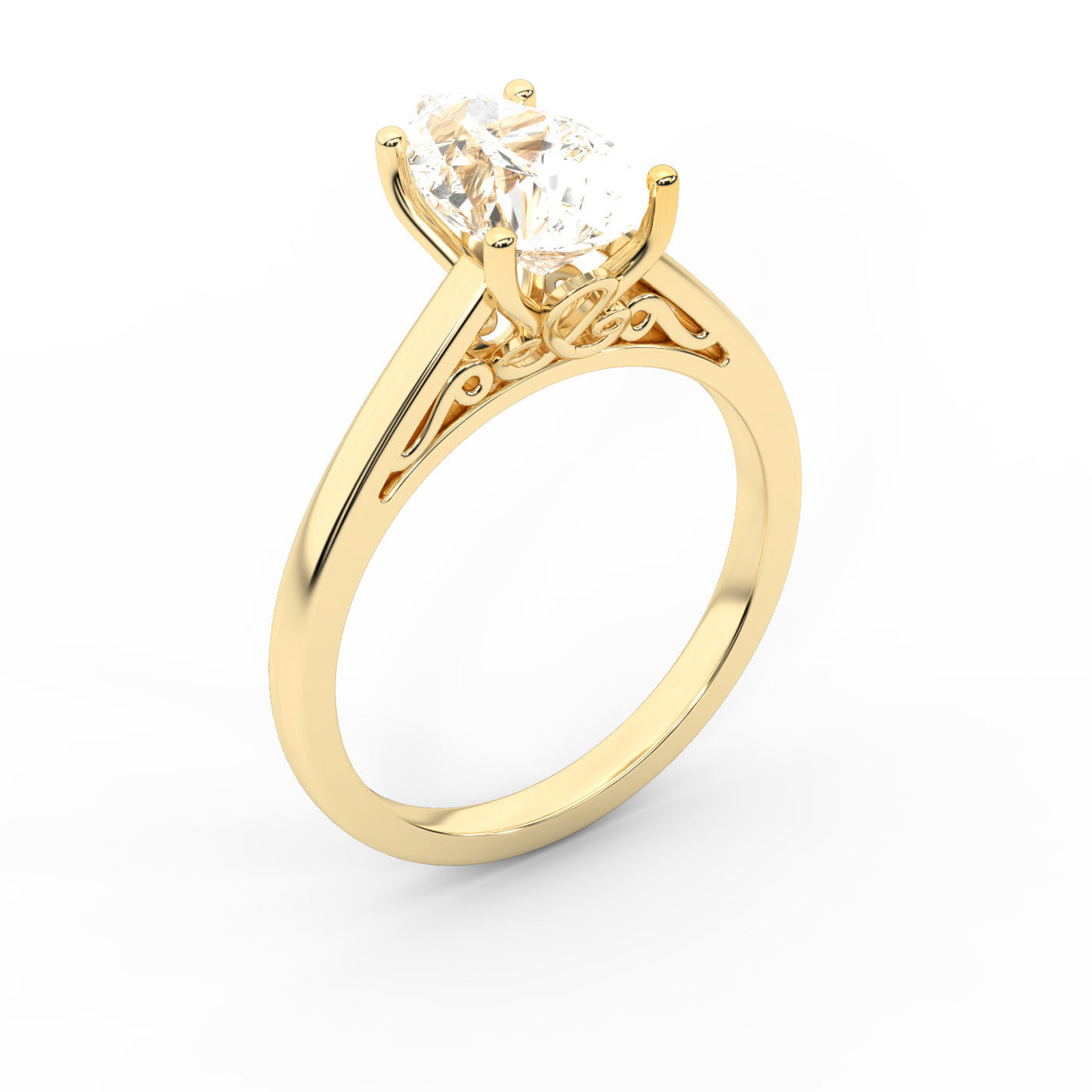 Pear Cut Lab Grown Diamond Solitaire Engagement Ring in Yellow Gold