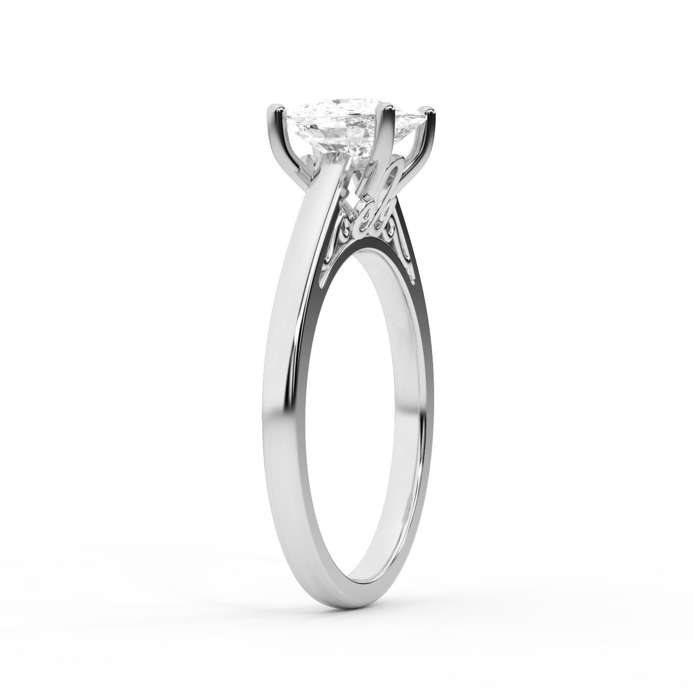 Cushion Cut Lab Grown Diamond Solitaire Engagement Ring in Silver showing hidden gallery detail.