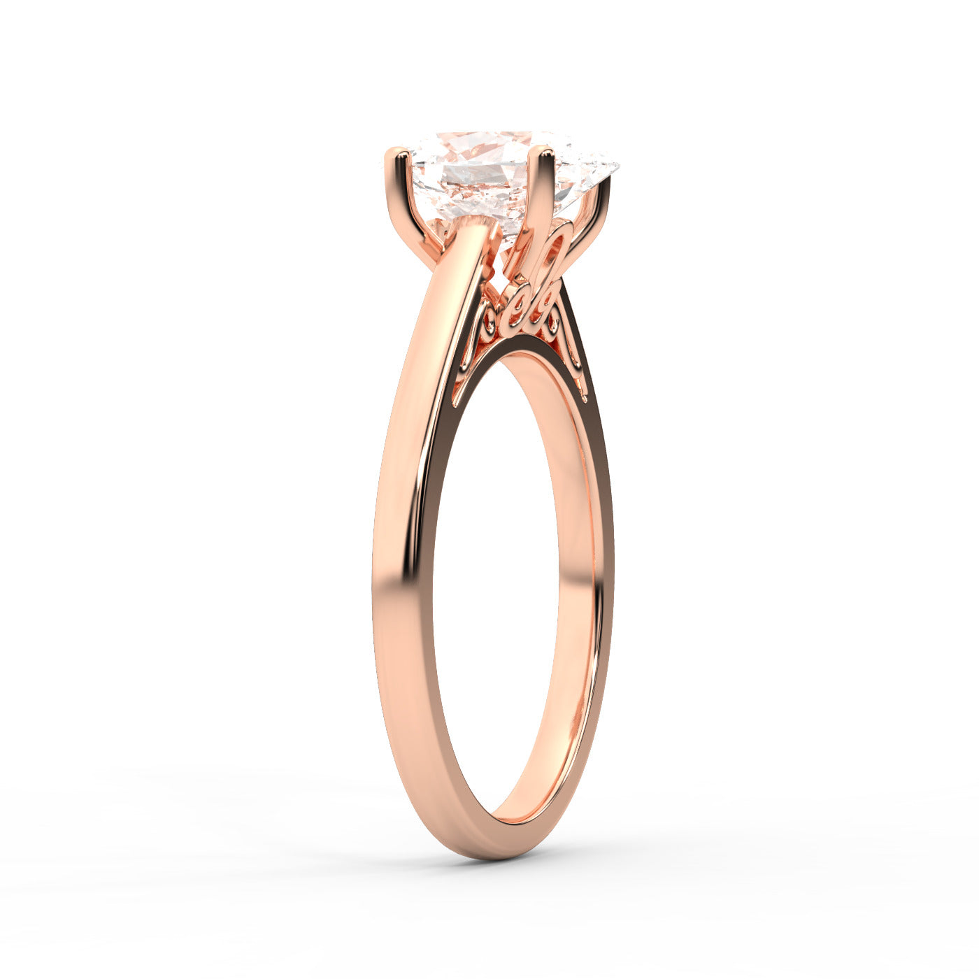 Oval Cut Lab Grown Diamond Solitaire Engagement Ring in Rose Gold showing hidden side profile detail