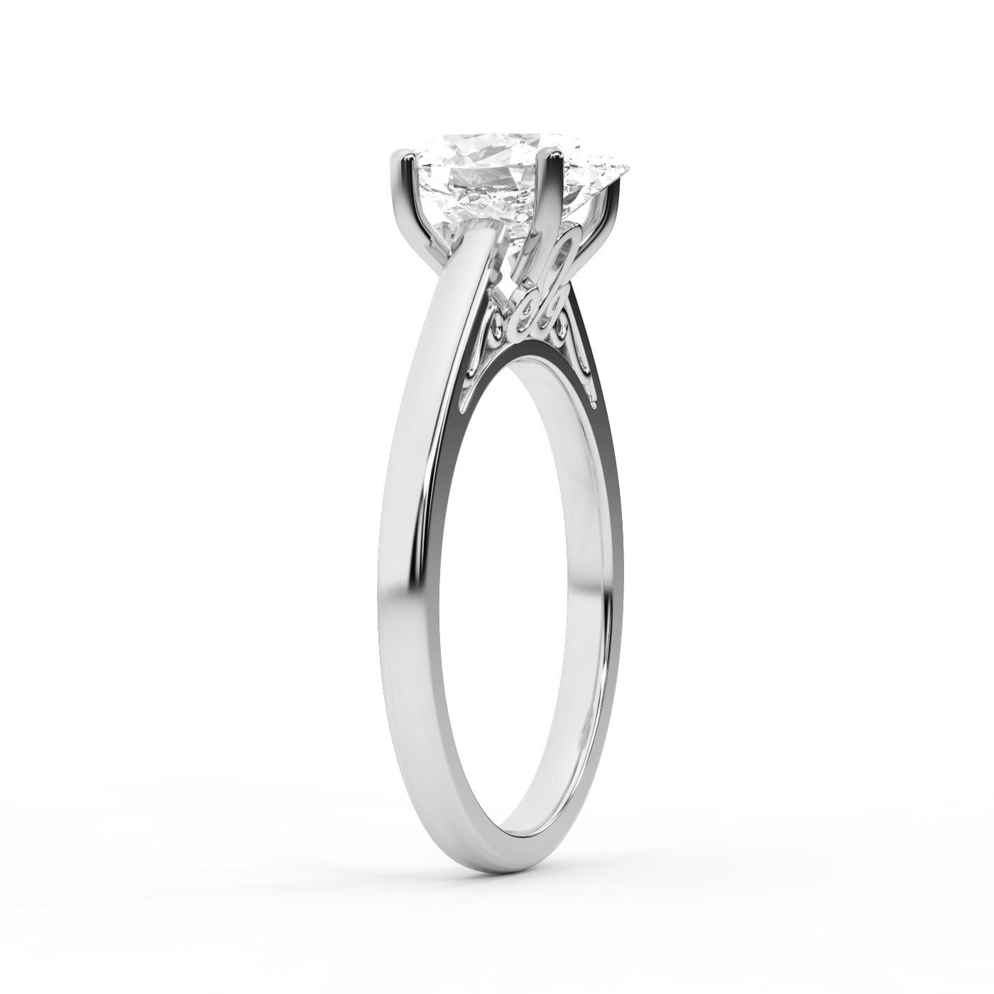 Oval Cut Lab Grown Diamond Solitaire Engagement Ring in White Gold showing hidden side profile detail
