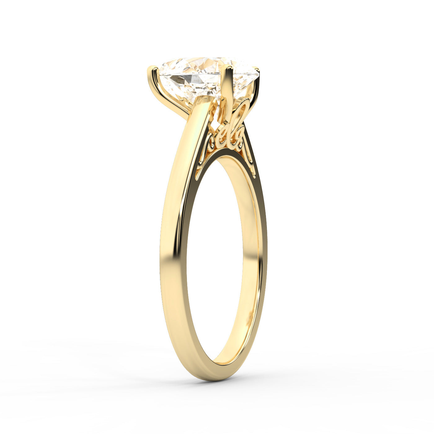 Pear Cut Lab Grown Diamond Solitaire Engagement Ring in Yellow Gold