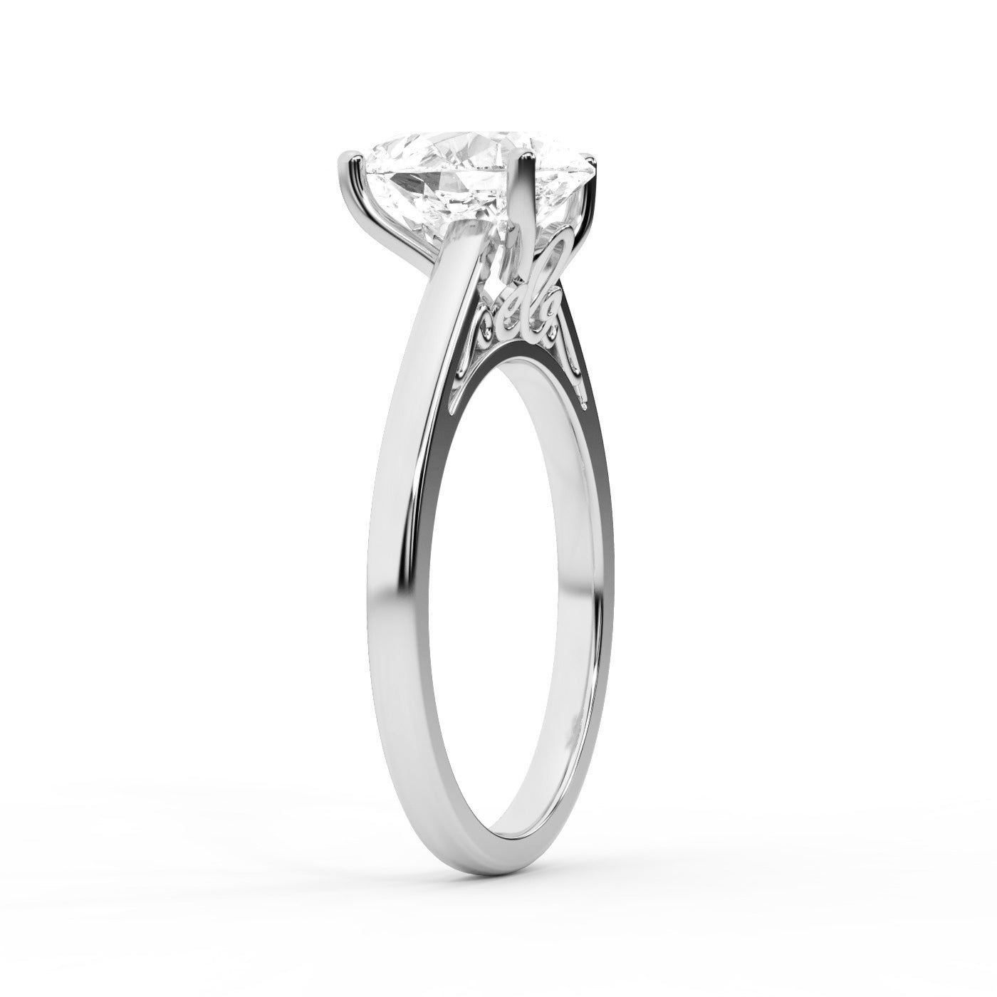 Pear Cut Lab Grown Diamond Solitaire Engagement Ring in Platinum with hidden details