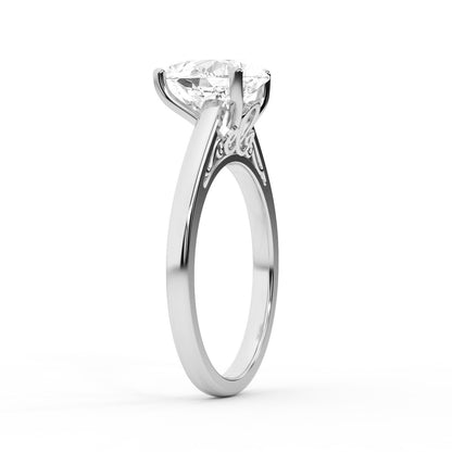 Pear Cut Lab Grown Diamond Solitaire Engagement Ring in Platinum with hidden details