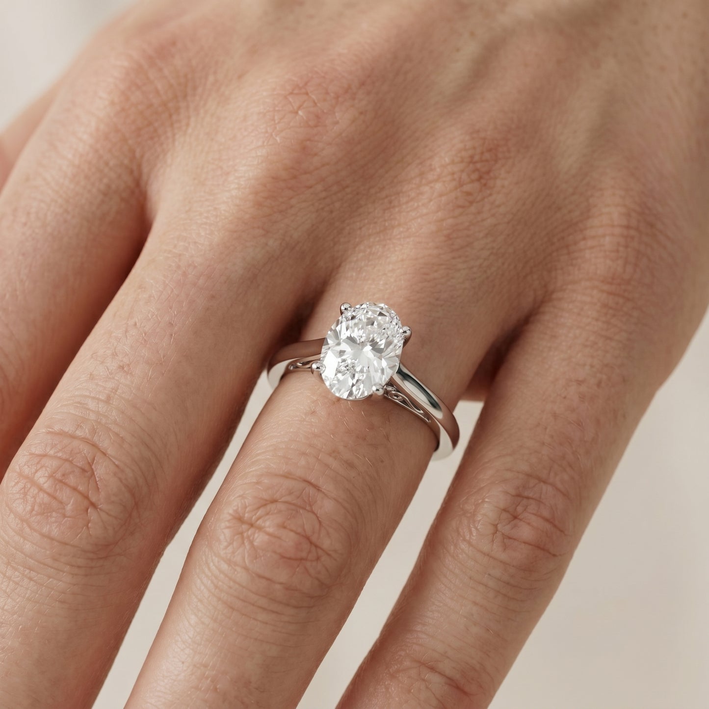 Oval Cut Lab Grown Diamond Ring in White Gold