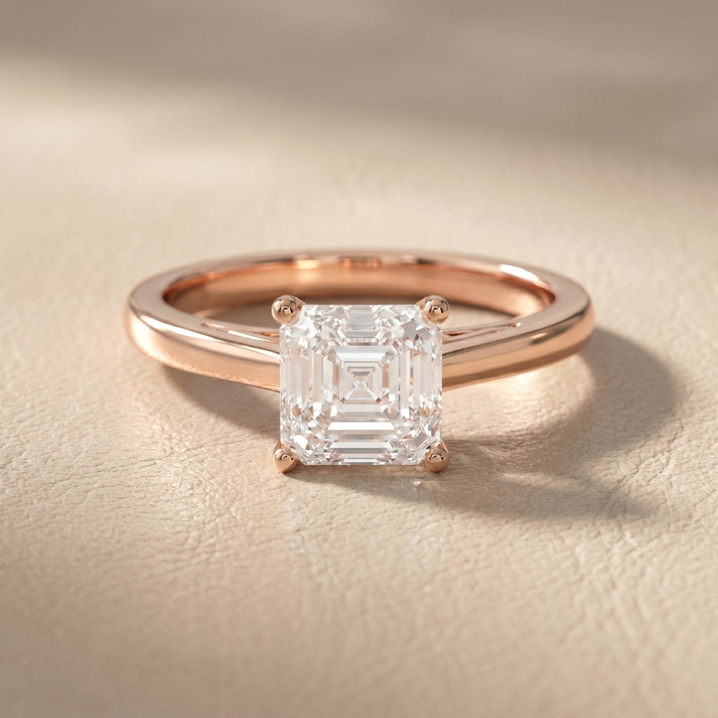 Asscher Cut Lab Grown Diamond Ring in Rose Gold