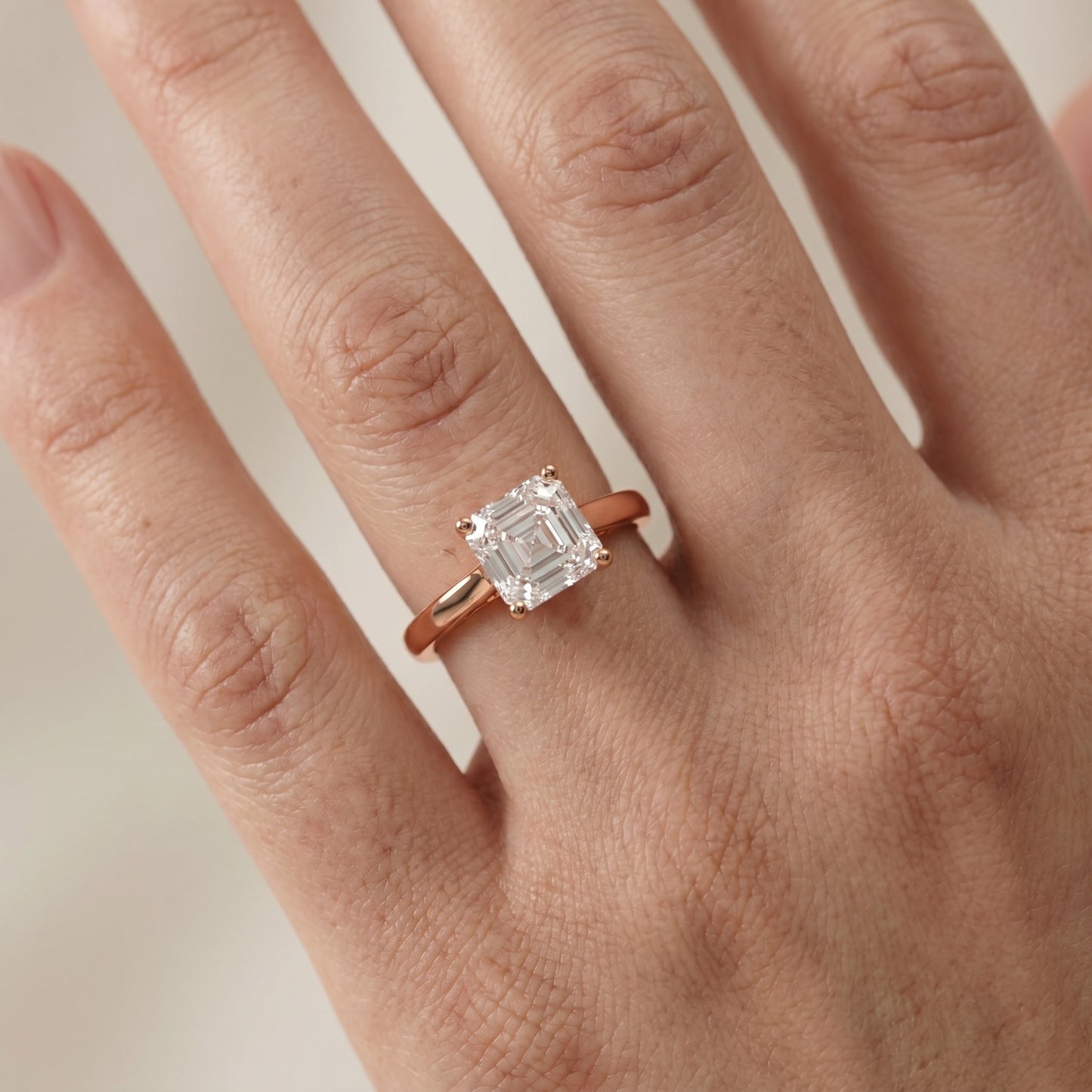 Asscher Cut Lab Grown Diamond Ring in Rose Gold