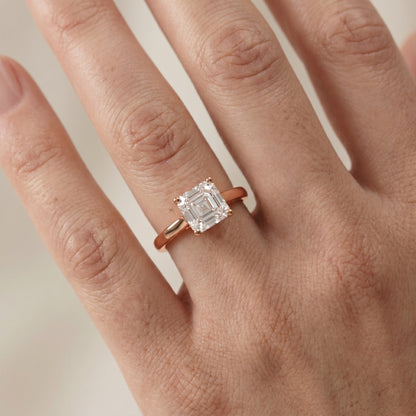 Asscher Cut Lab Grown Diamond Ring in Rose Gold