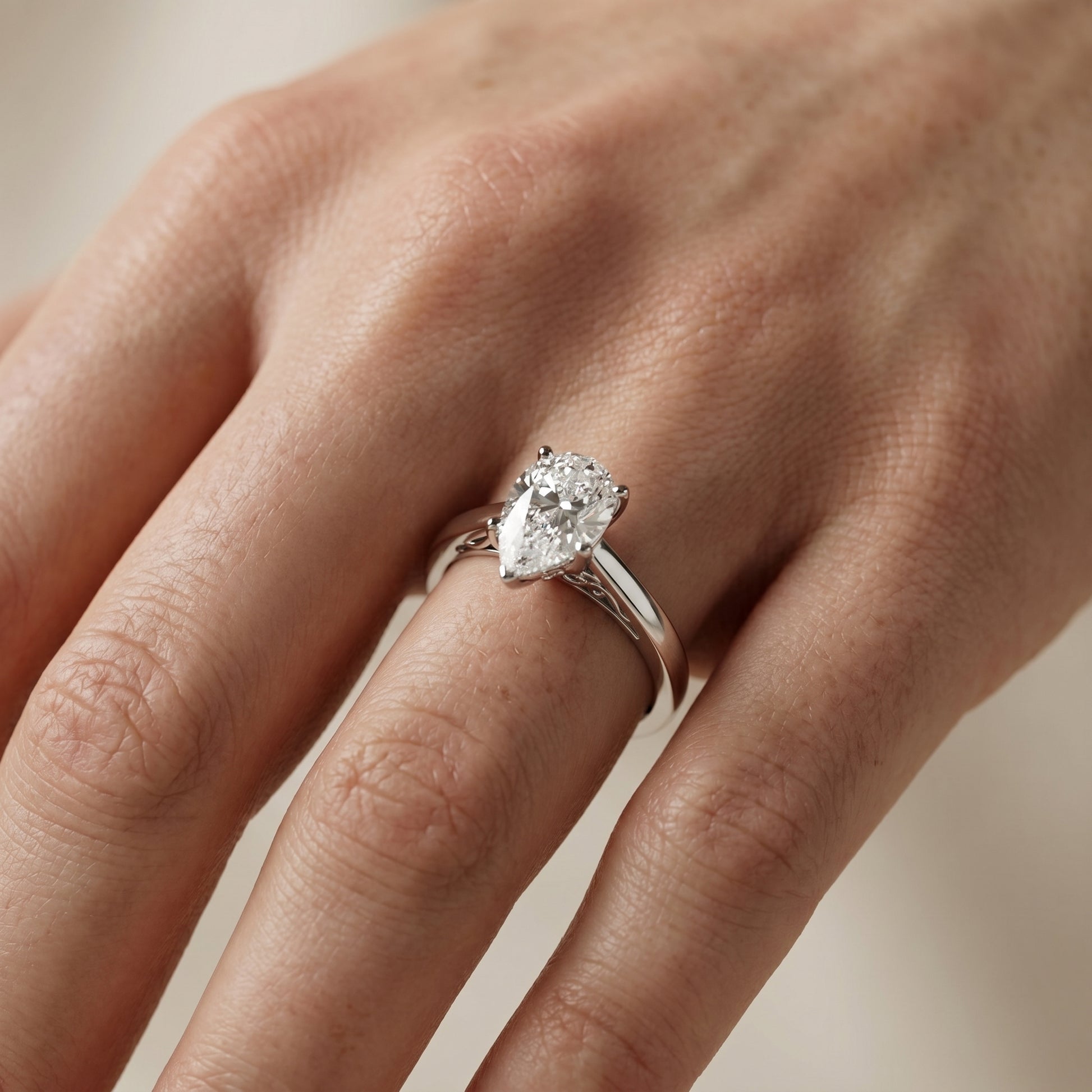 Pear Cut Lab Grown Diamond Ring in White Gold