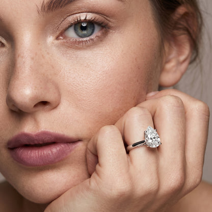 Pear Cut Lab Grown Diamond Ring in Silver
