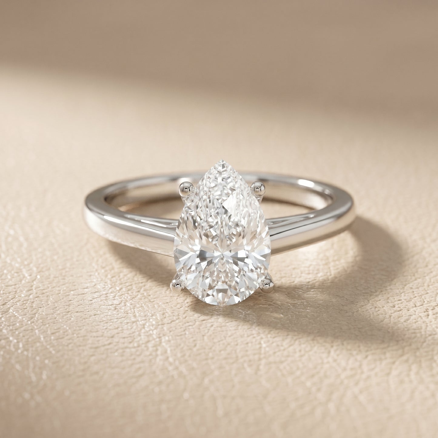 Pear Cut Lab Grown Diamond Ring in White Gold