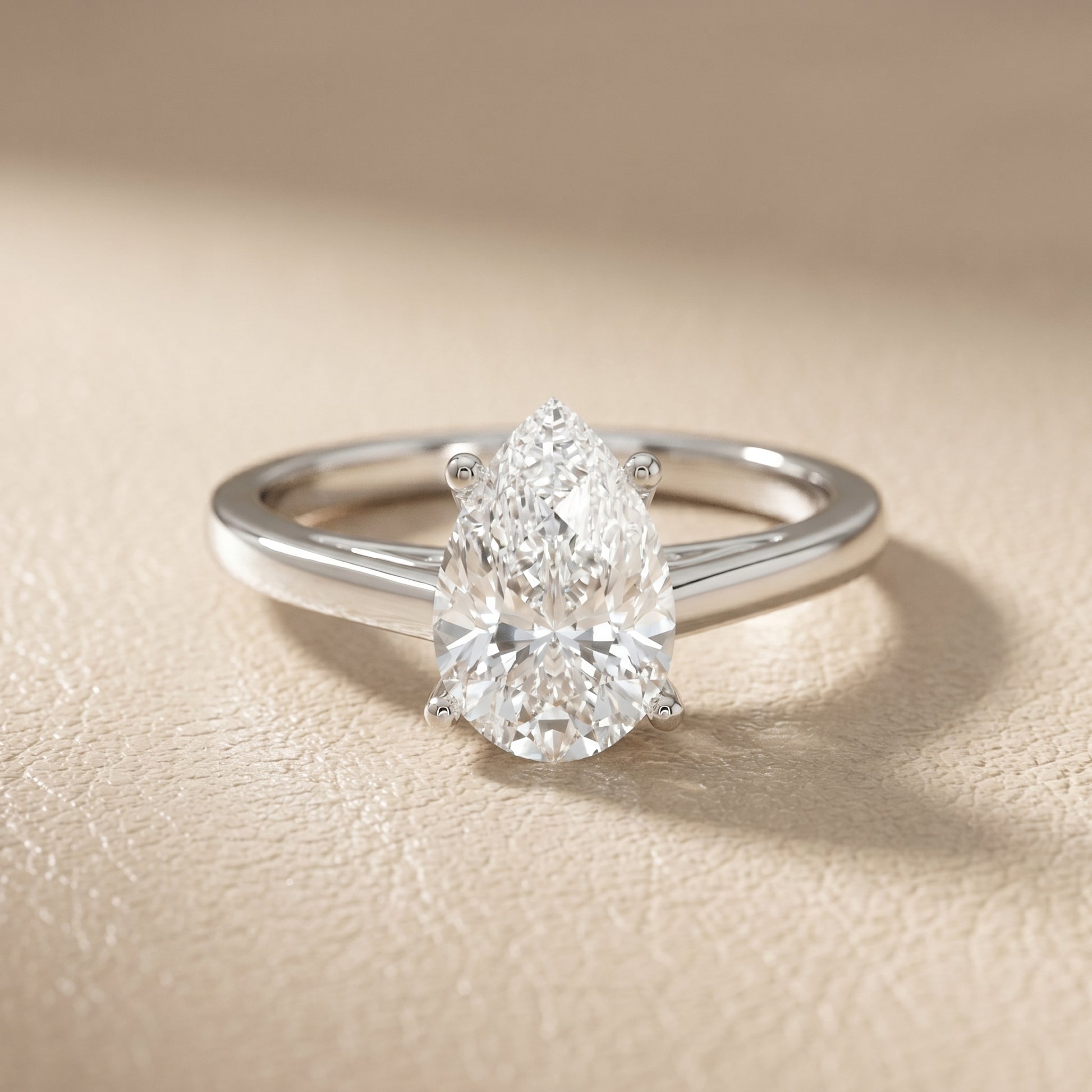 Pear Cut Lab Grown Diamond Ring in White Gold