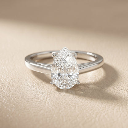 Pear Cut Lab Grown Diamond Ring in White Gold