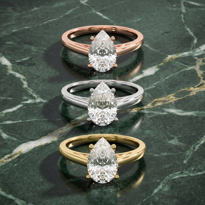 Pear Cut Lab Grown Diamond Ring in White Gold