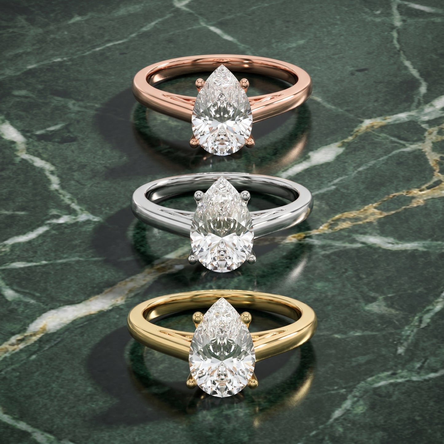 Pear Cut Lab Grown Diamond Ring in Silver
