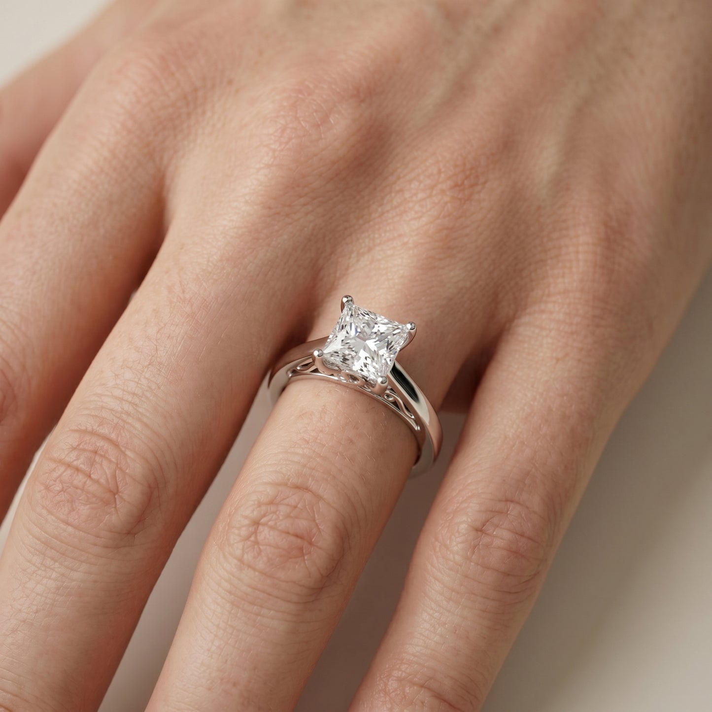 Princess Cut Lab Grown Diamond Ring in White Gold