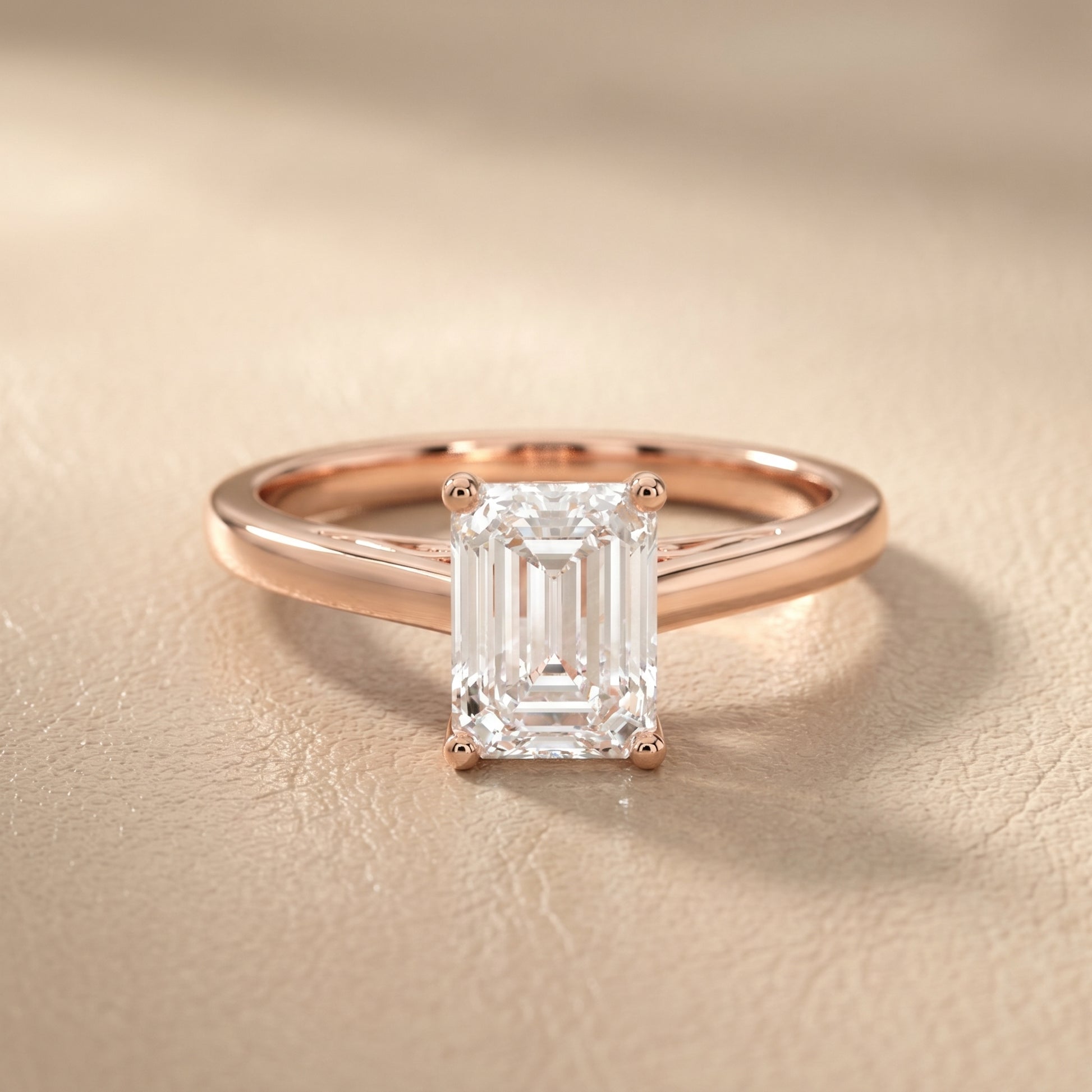 Emerald Cut Lab Grown Diamond Ring in Rose Gold