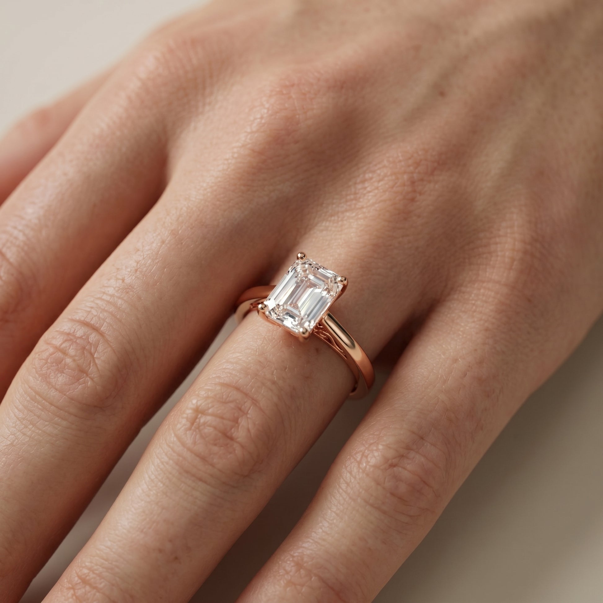 Emerald Cut Lab Grown Diamond Ring in Rose Gold