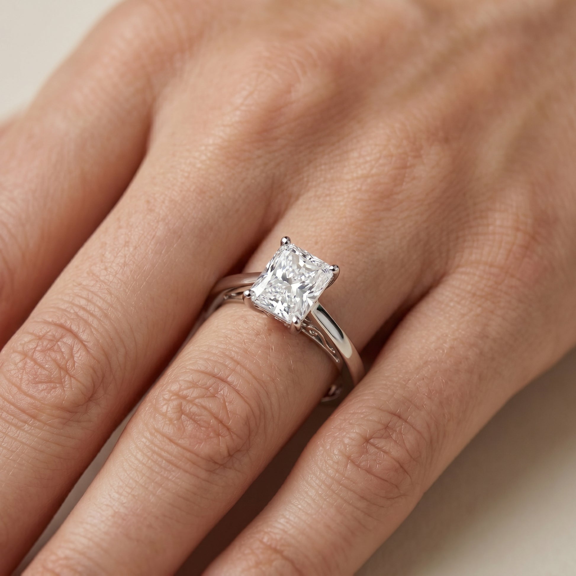 Radiant Cut Lab Grown Diamond Ring in Platinum