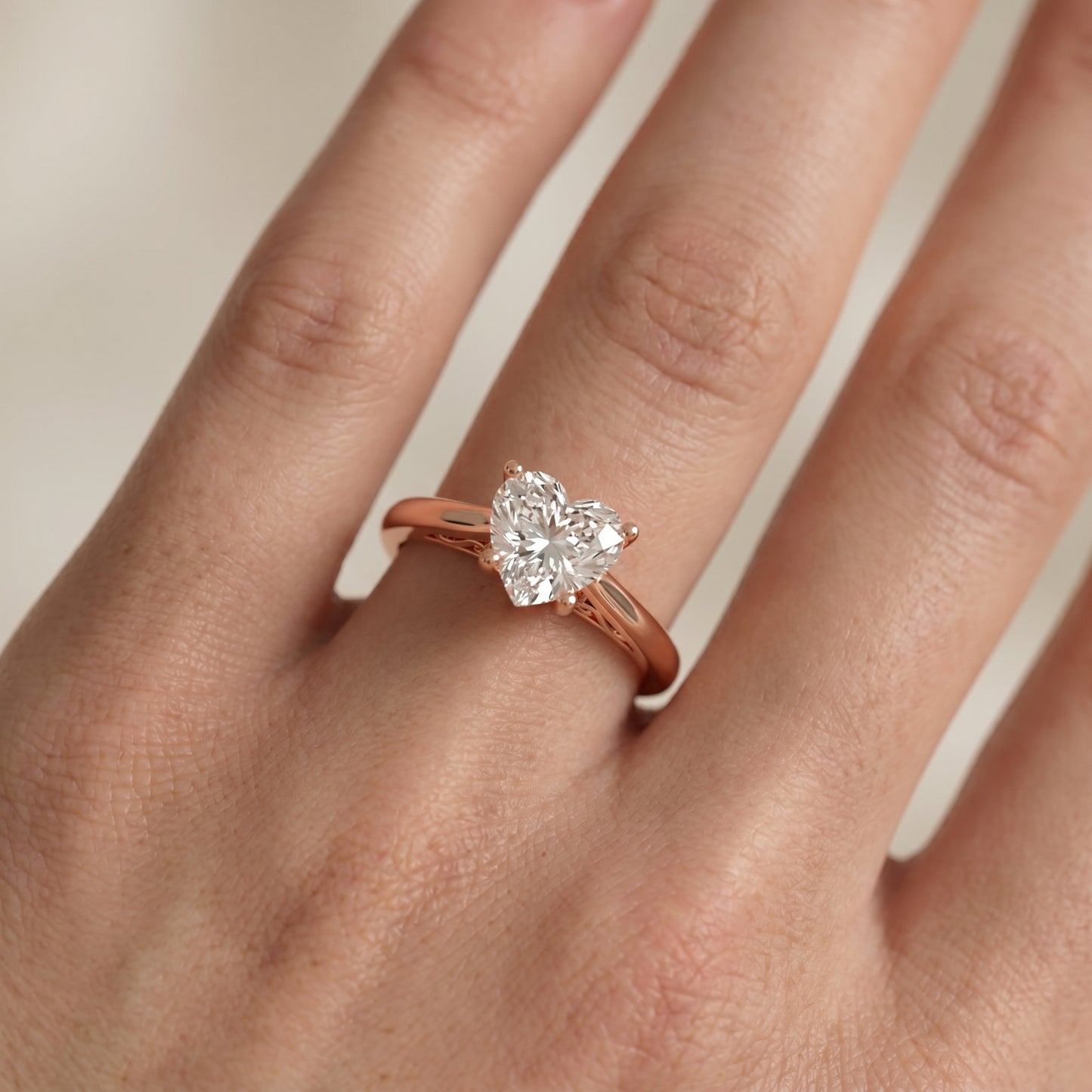 Heart Cut Lab Grown Diamond Ring in Rose Gold
