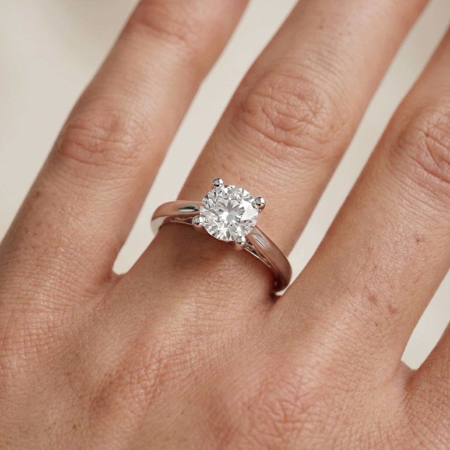 Round Cut Lab Grown Diamond Ring in White Gold