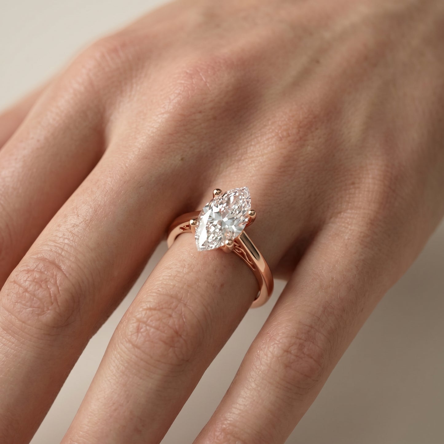Marquise Cut Lab Grown Diamond Ring in Rose Gold