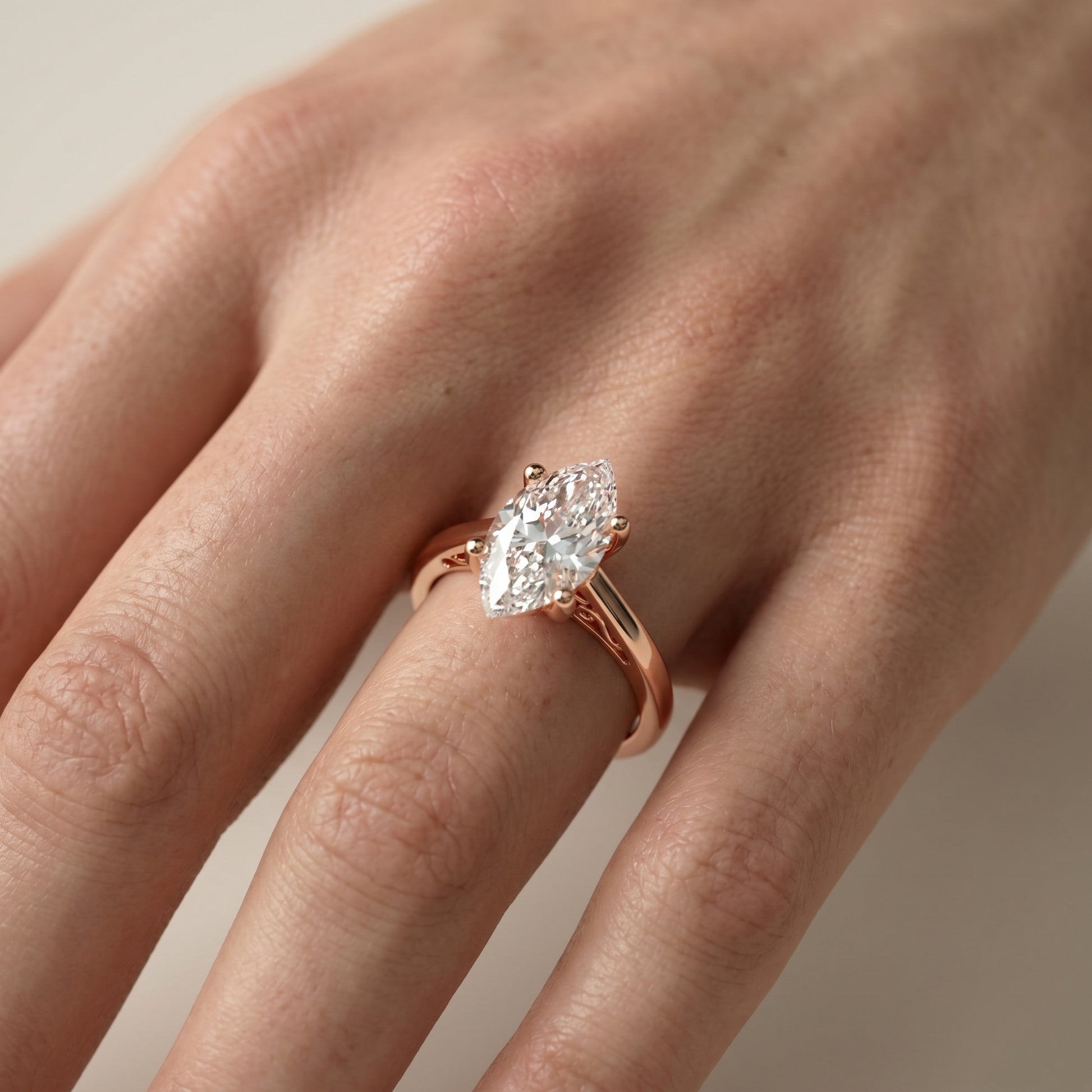 Marquise Cut Lab Grown Diamond Ring in Rose Gold
