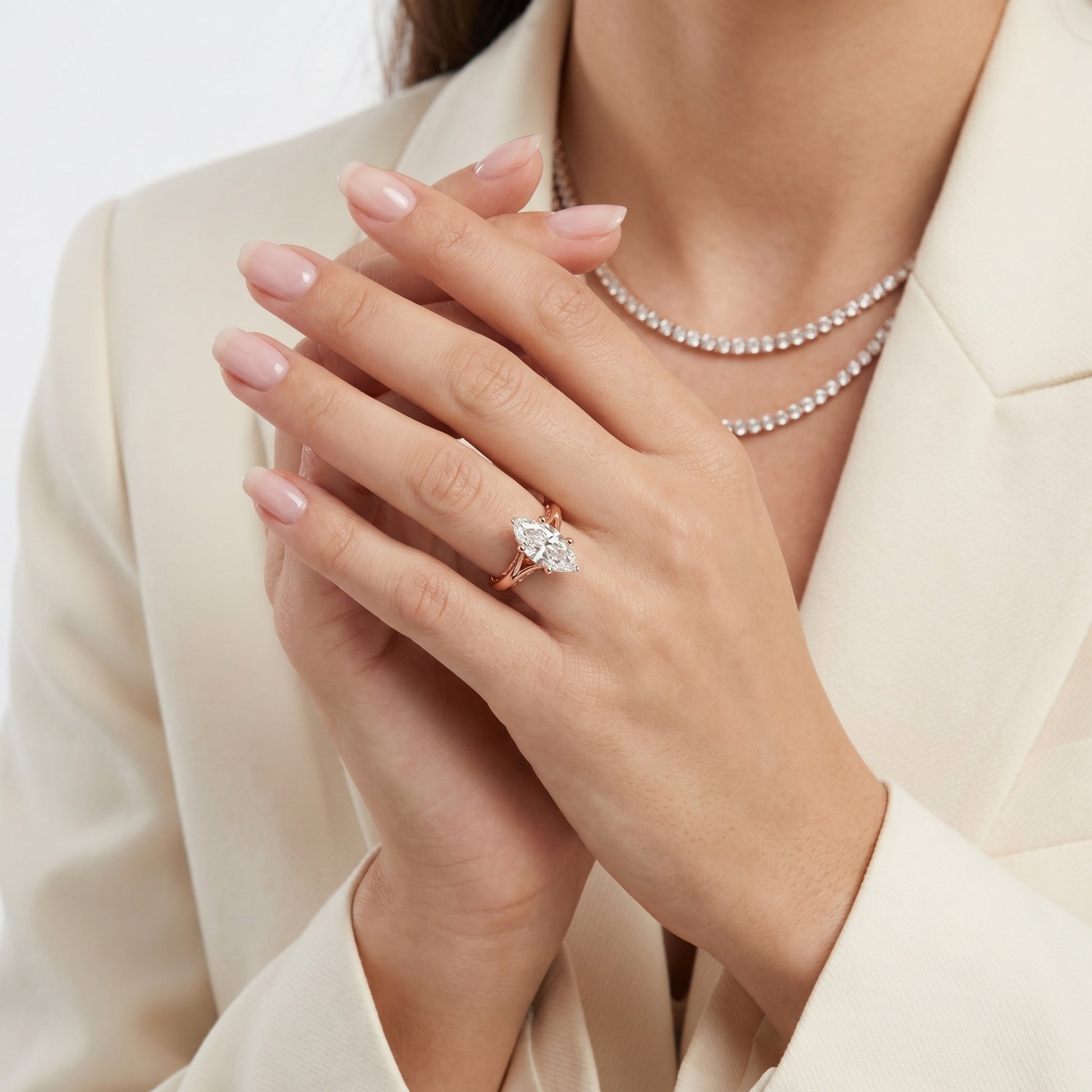 Marquise Cut Lab Grown Diamond Ring in Rose Gold