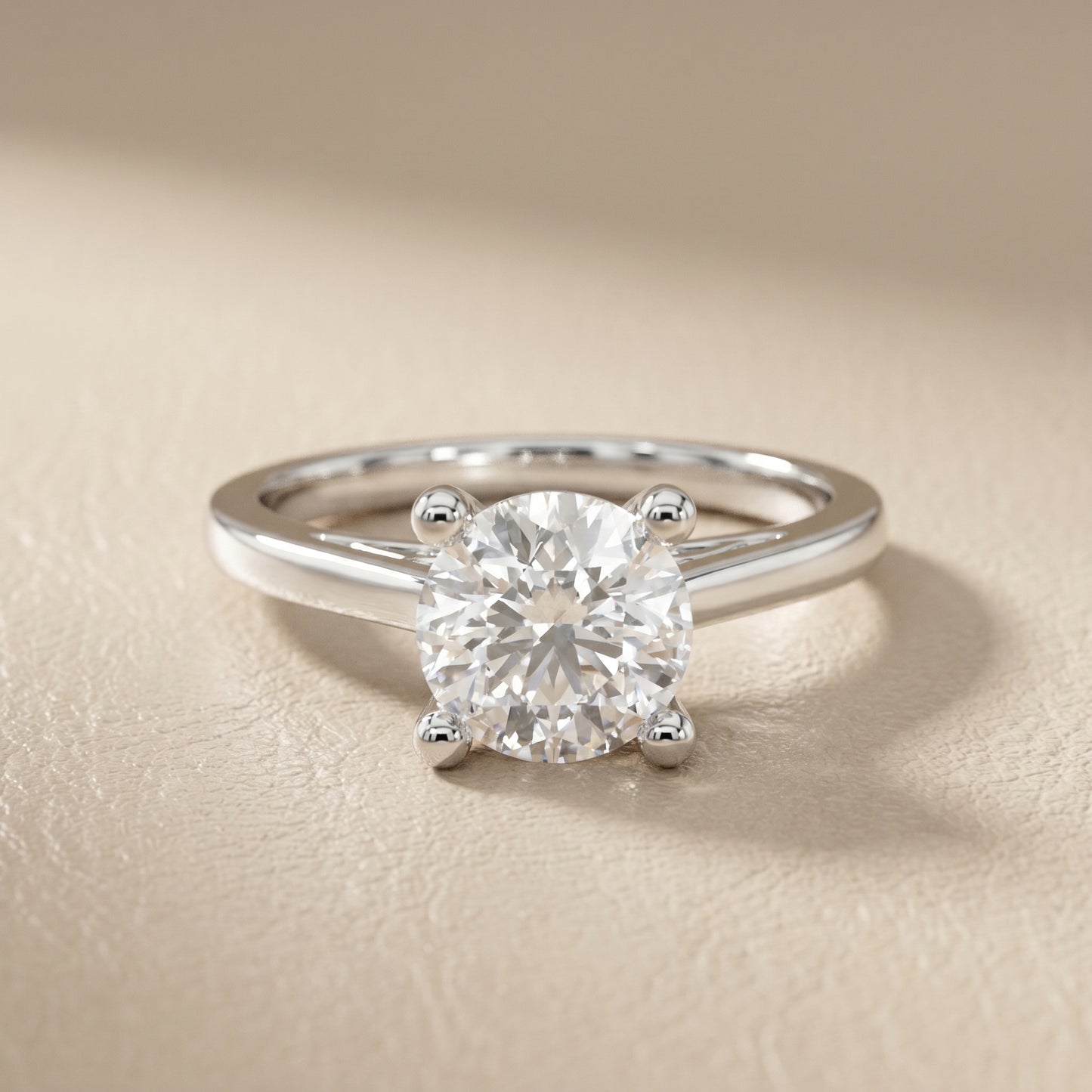 Round Cut Lab Grown Diamond Ring in White Gold