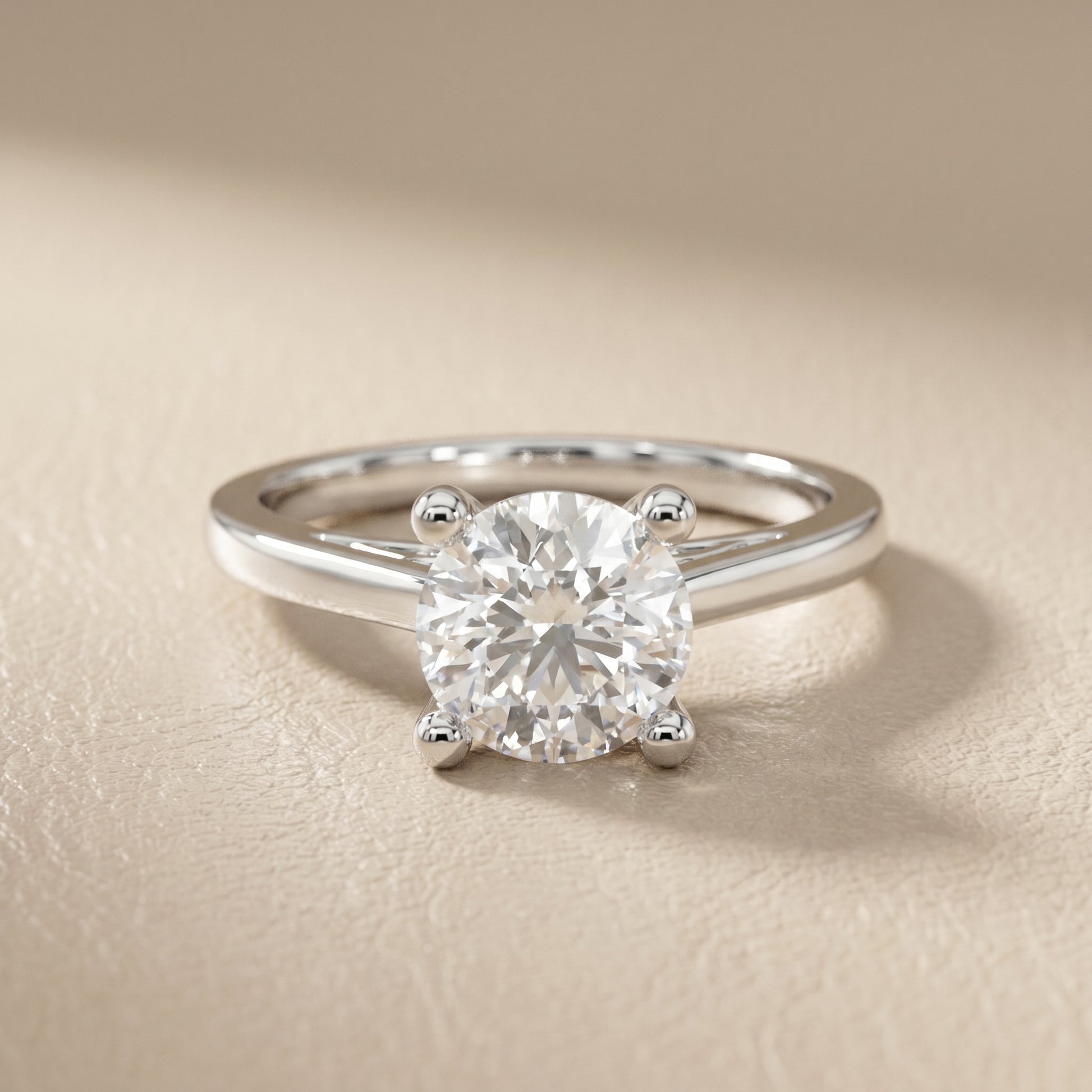 Round Cut Lab Grown Diamond Ring in White Gold