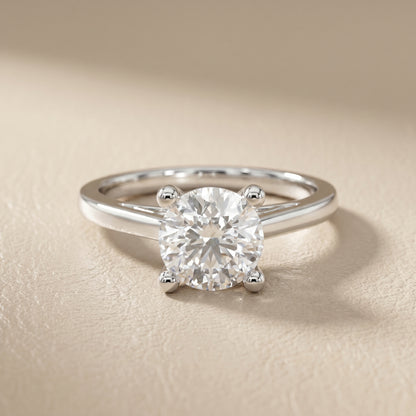 Round Cut Lab Grown Diamond Ring in Silver