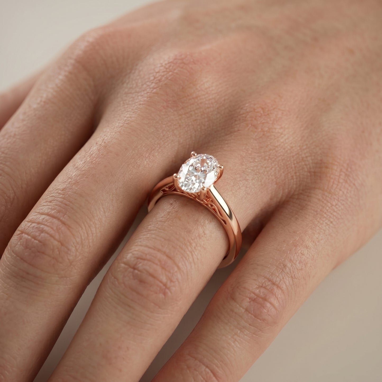Oval Cut Lab Grown Diamond Ring in Rose Gold