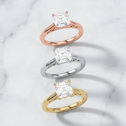 Asscher Cut Lab Grown Diamond Ring in White Gold