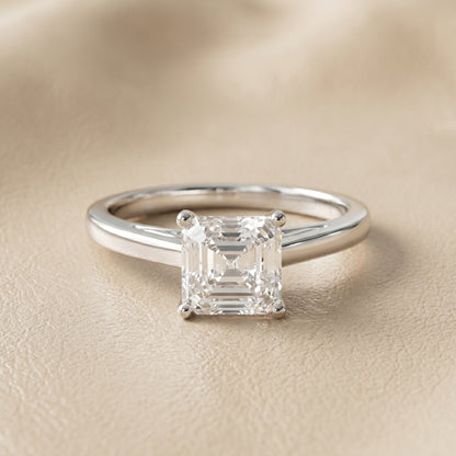 Asscher Cut Lab Grown Diamond Ring in White Gold