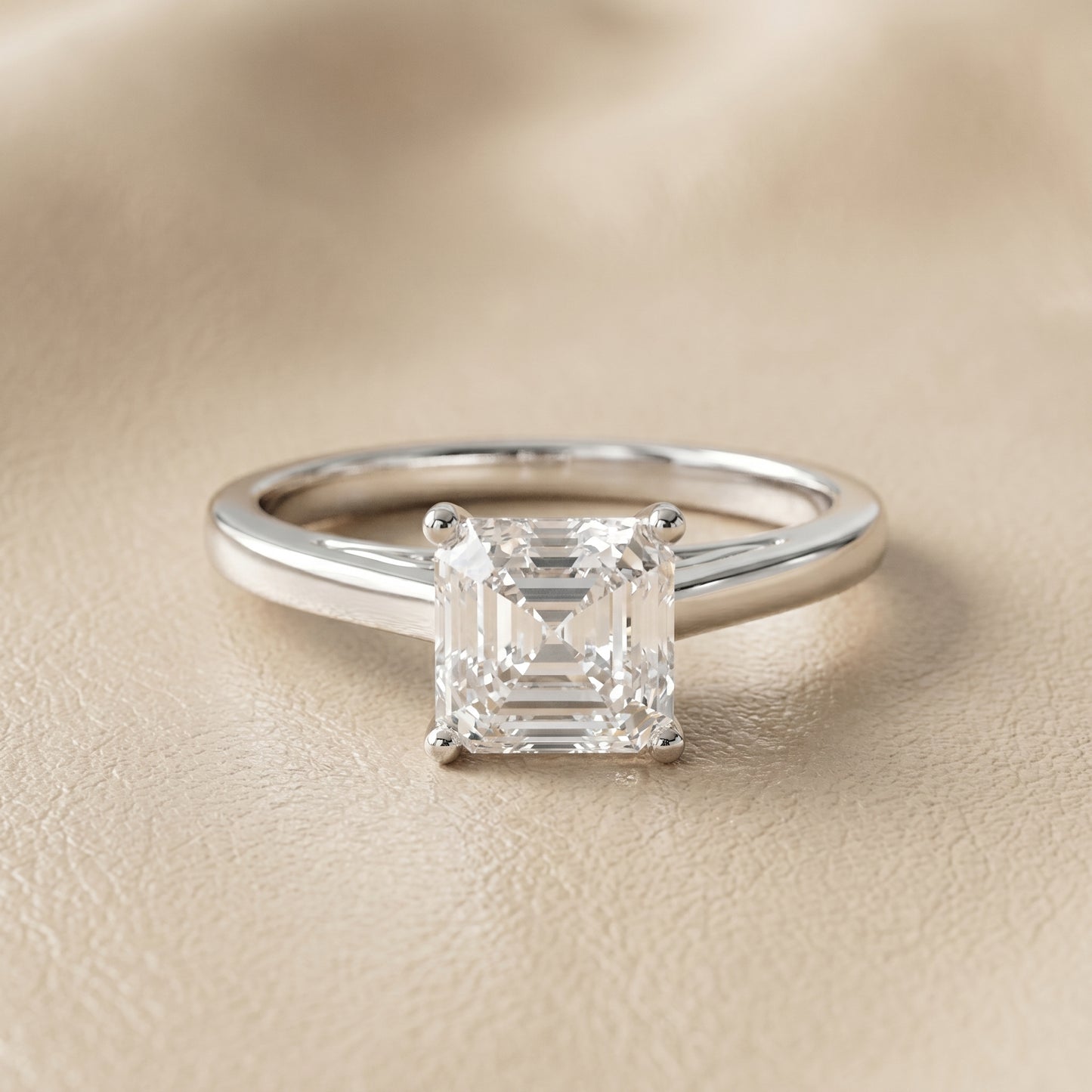 Asscher Cut Lab Grown Diamond Ring in Platinum