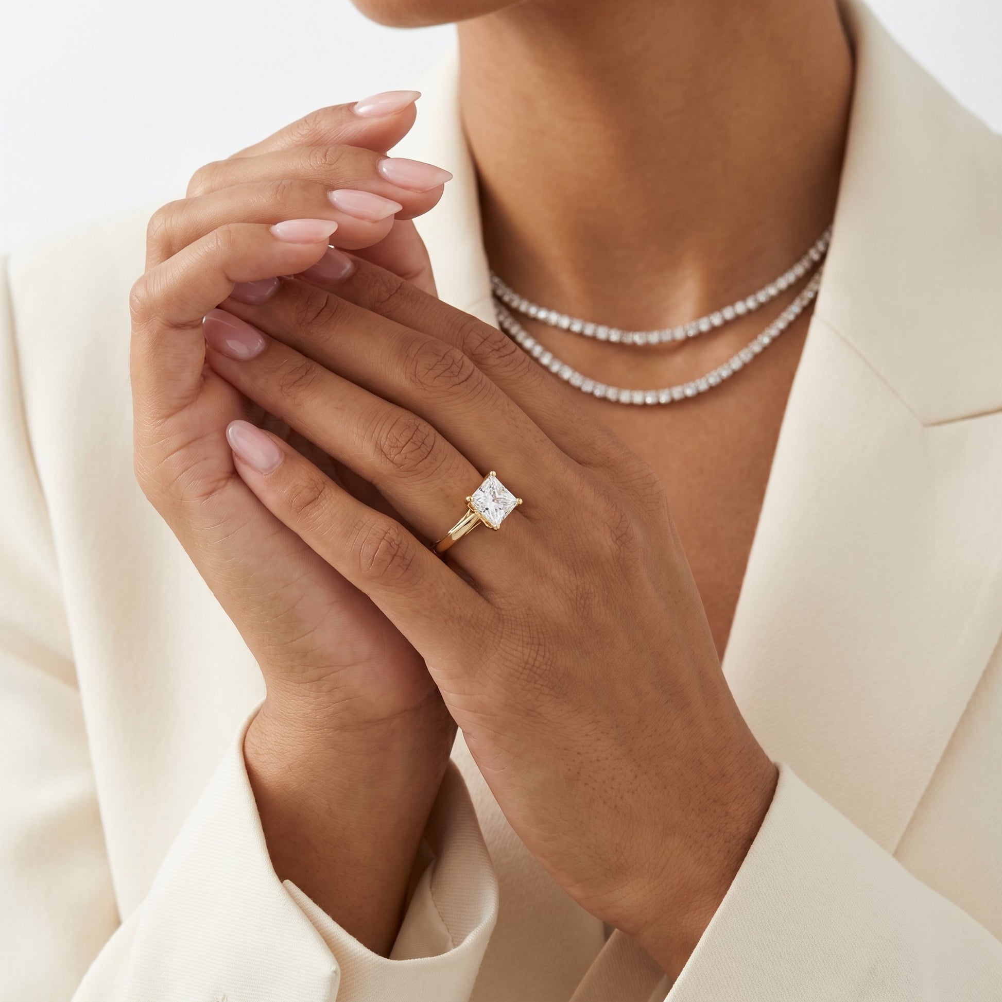 Princess Cut Lab Grown Diamond Ring in Yellow Gold
