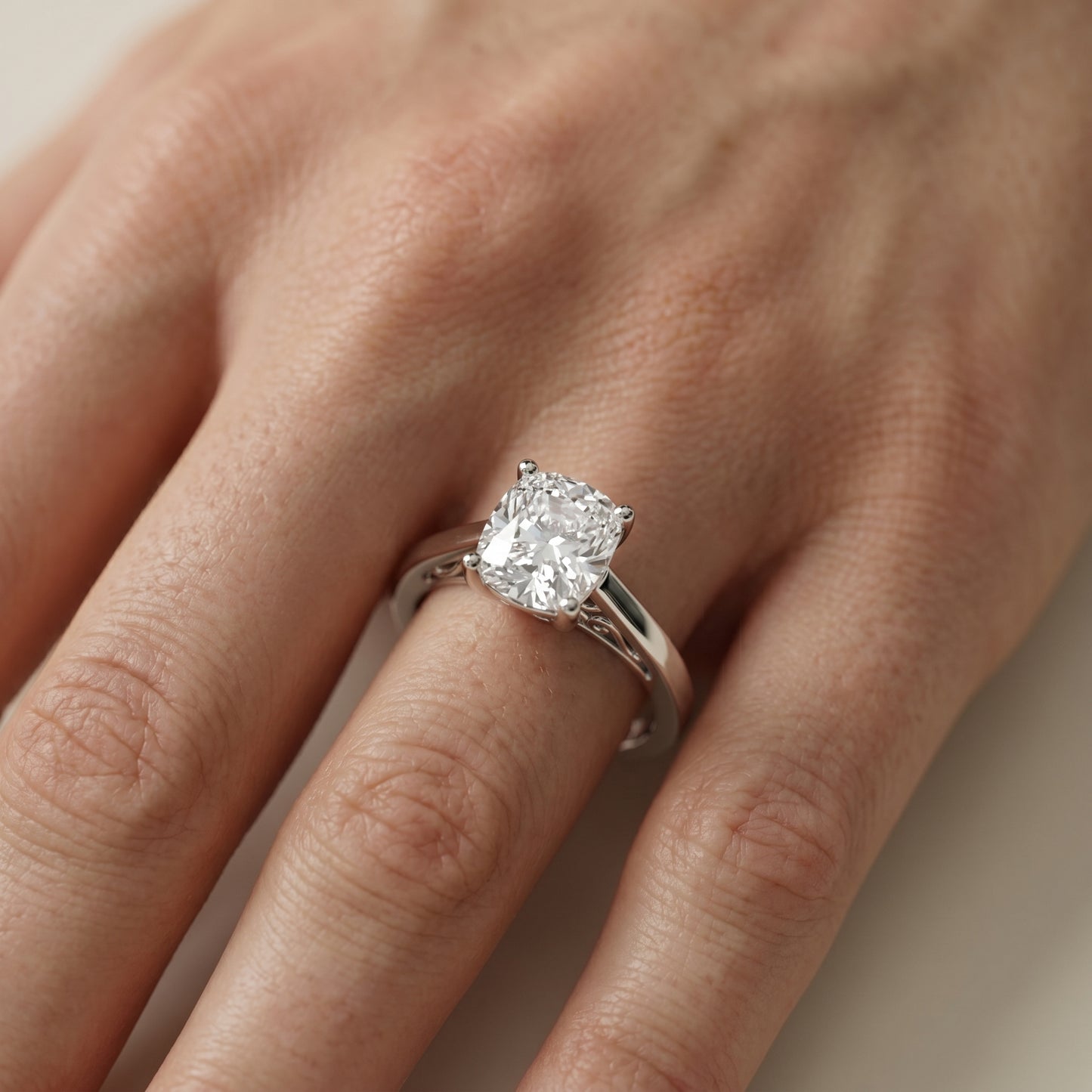 Cushion Cut Lab Grown Diamond Ring in White Gold