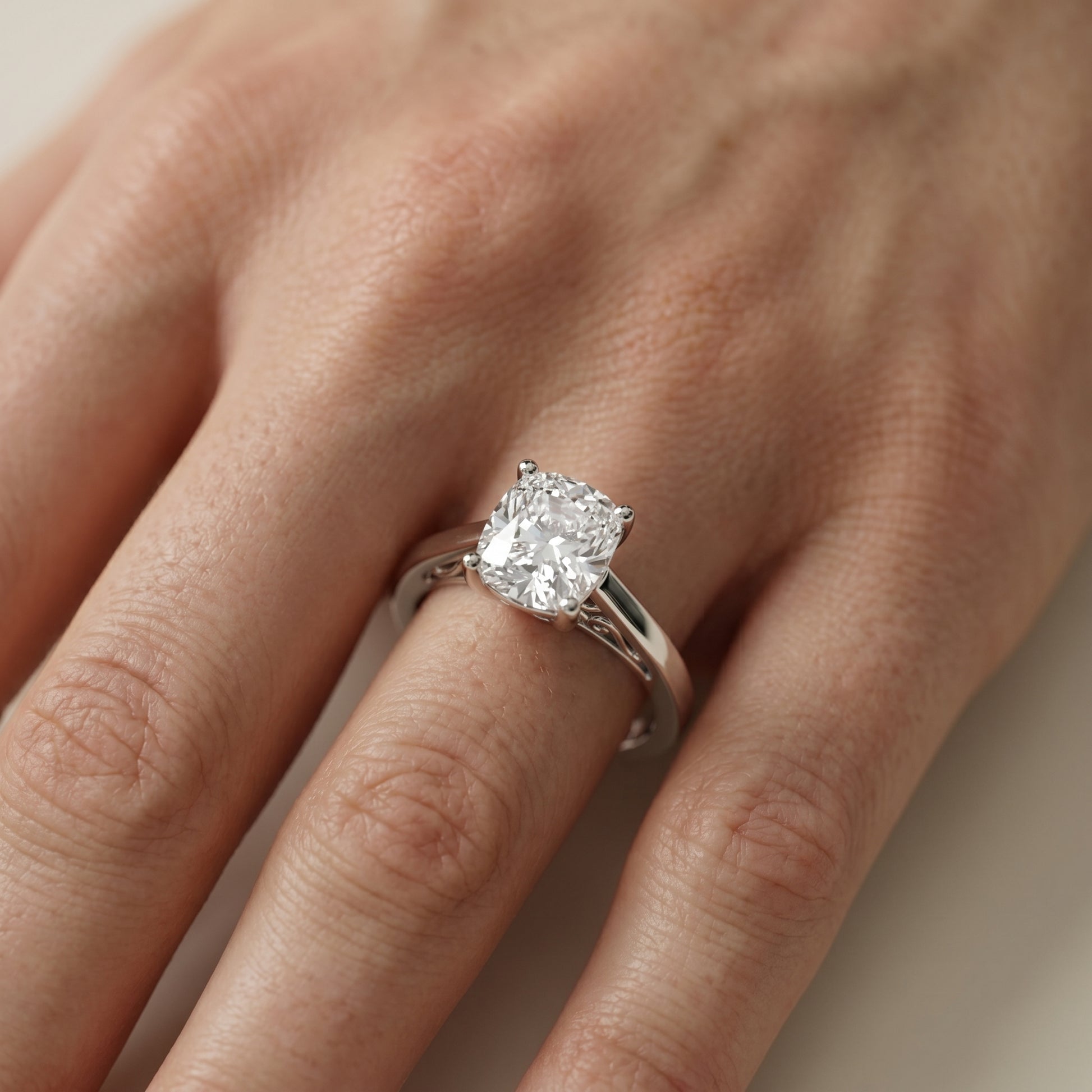 Cushion Cut Lab Grown Diamond Ring in White Gold