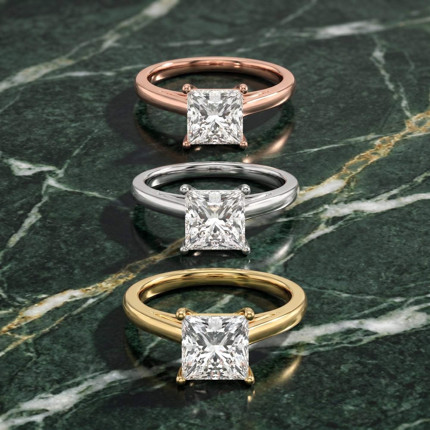 Princess Cut Lab Grown Diamond Ring in Yellow Gold