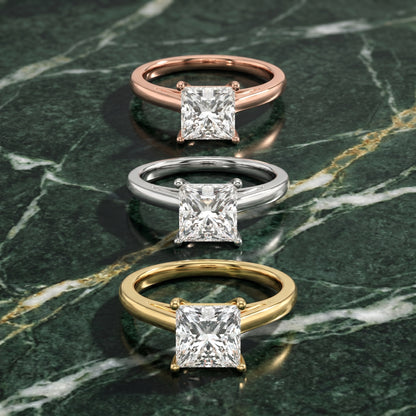 Princess Cut Lab Grown Diamond Ring in Yellow Gold
