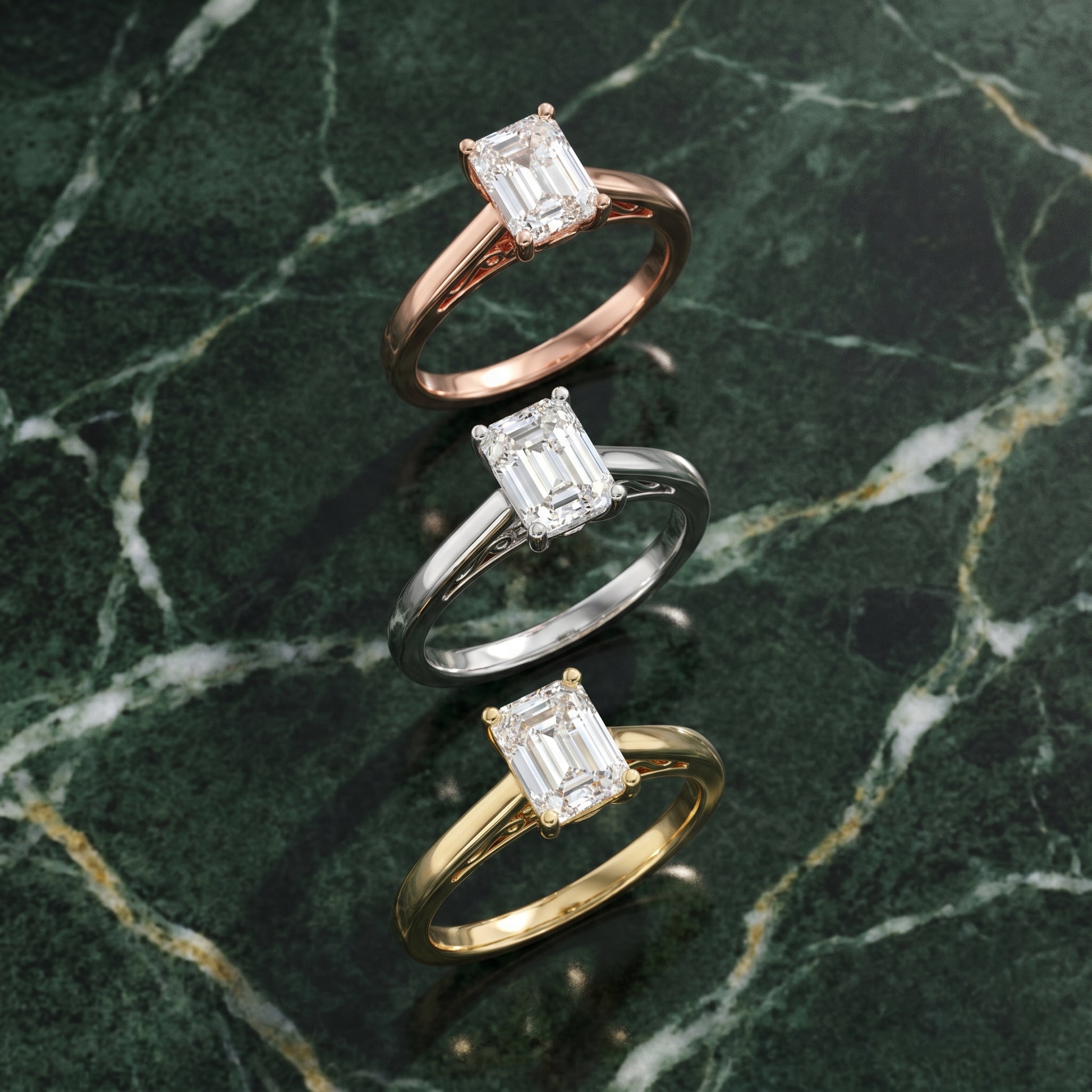 Emerald Cut Lab Grown Diamond Ring in White Gold