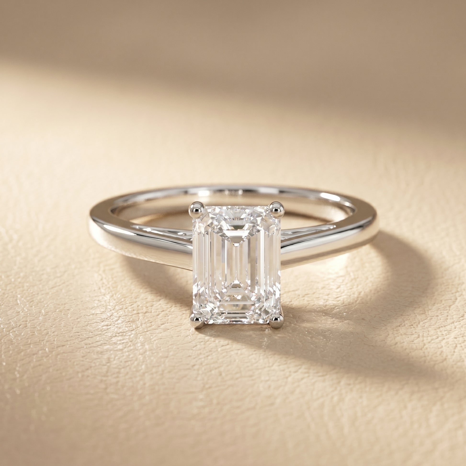 Emerald Cut Lab Grown Diamond Ring in White Gold
