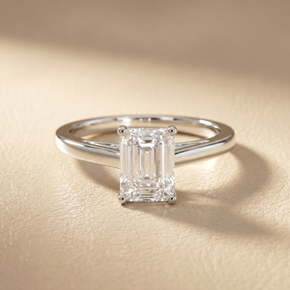 Emerald Cut Lab Grown Diamond Ring in White Gold