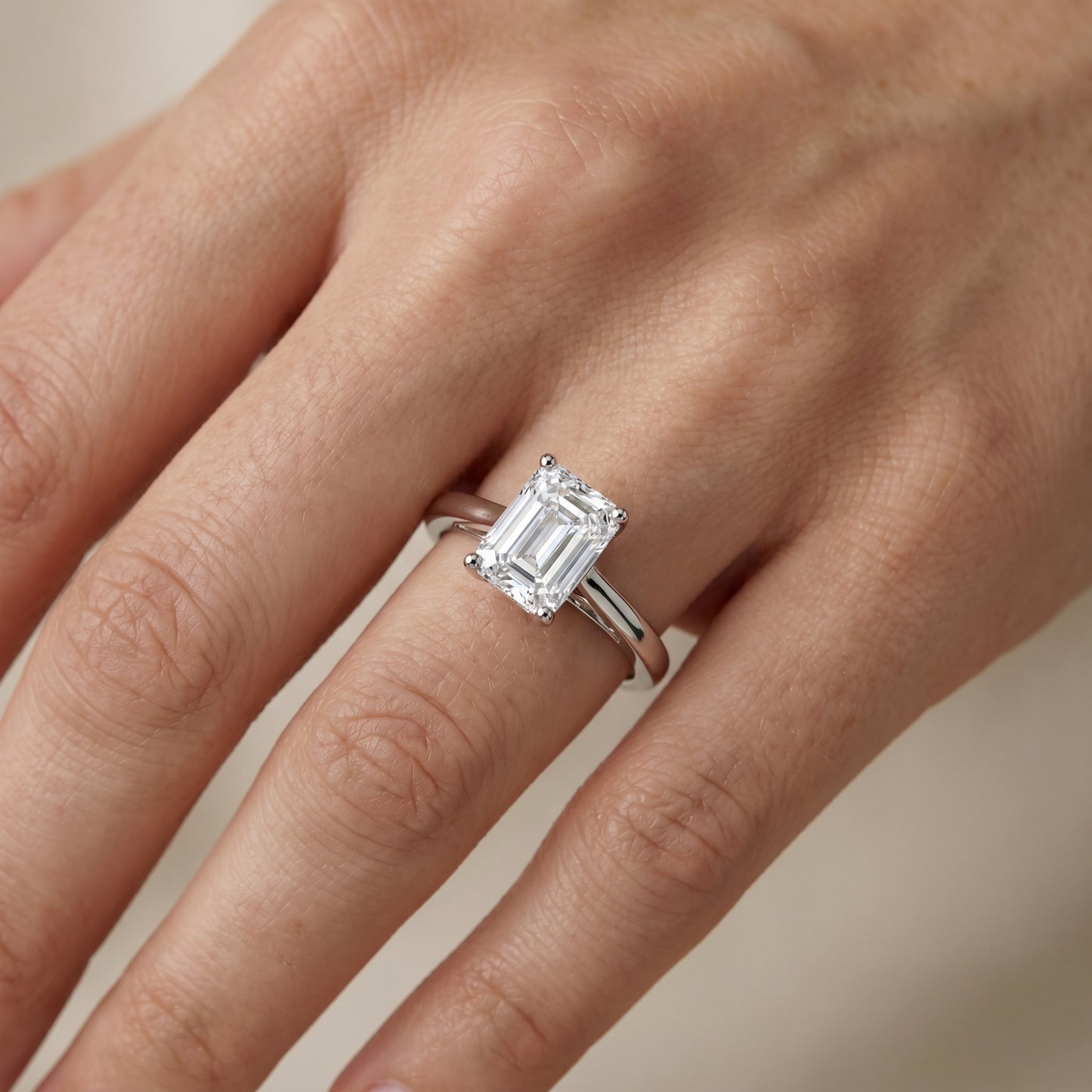 Emerald Cut Lab Grown Diamond Ring in White Gold