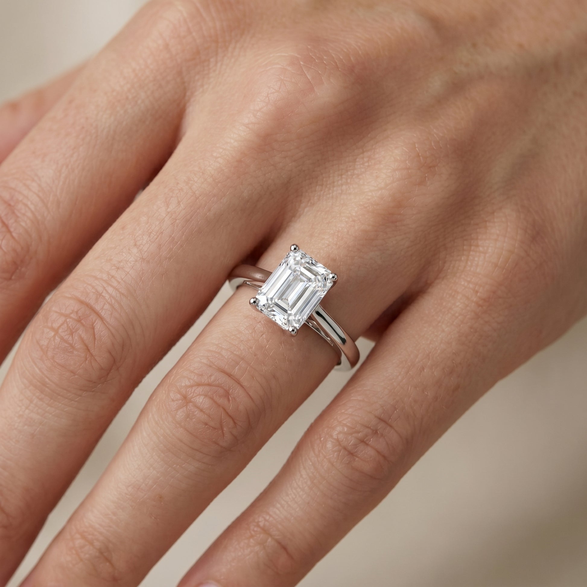 Emerald Cut Lab Grown Diamond Ring in White Gold